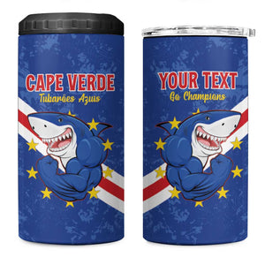 Custom Cabo Verde Football 4 in 1 Can Cooler Tumbler Go Tubaroes Azuis