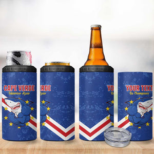 Custom Cabo Verde Football 4 in 1 Can Cooler Tumbler Go Tubaroes Azuis