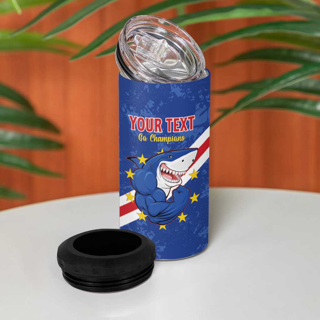 Custom Cabo Verde Football 4 in 1 Can Cooler Tumbler Go Tubaroes Azuis