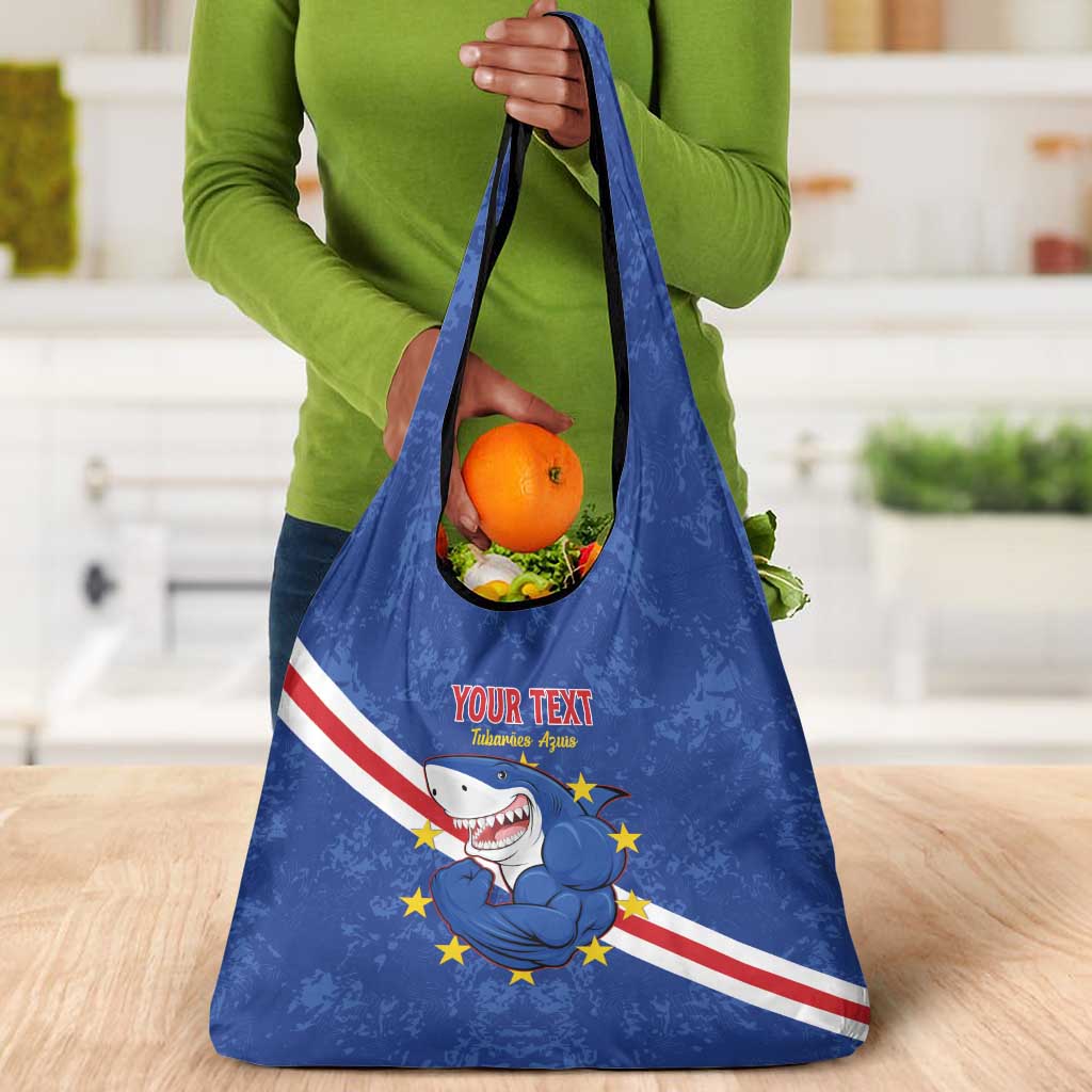 Custom Cabo Verde Football Grocery Bag Go Tubaroes Azuis