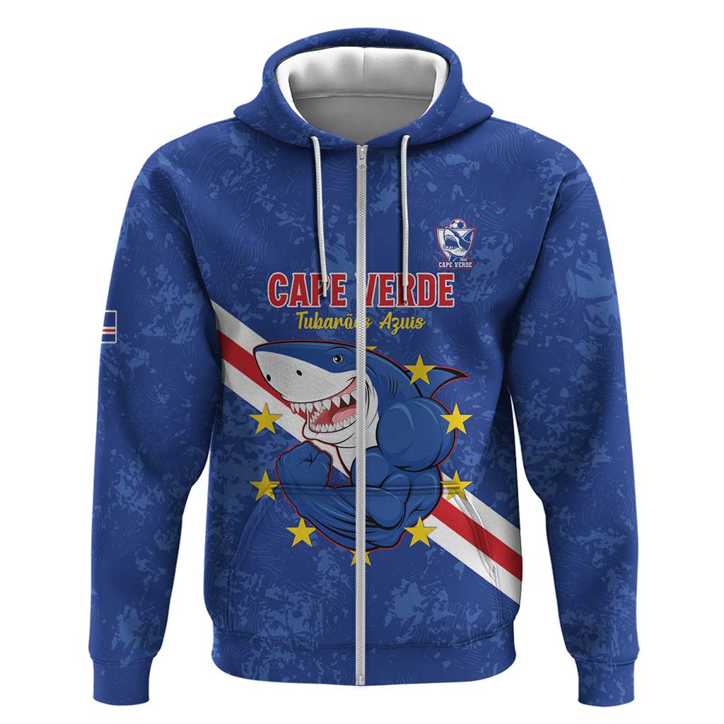 Custom Cabo Verde Football Hoodie Go Tubaroes Azuis