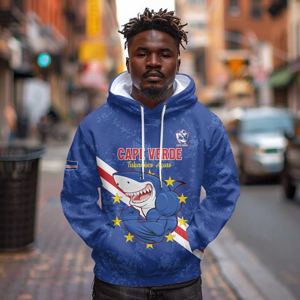 Custom Cabo Verde Football Hoodie Go Tubaroes Azuis