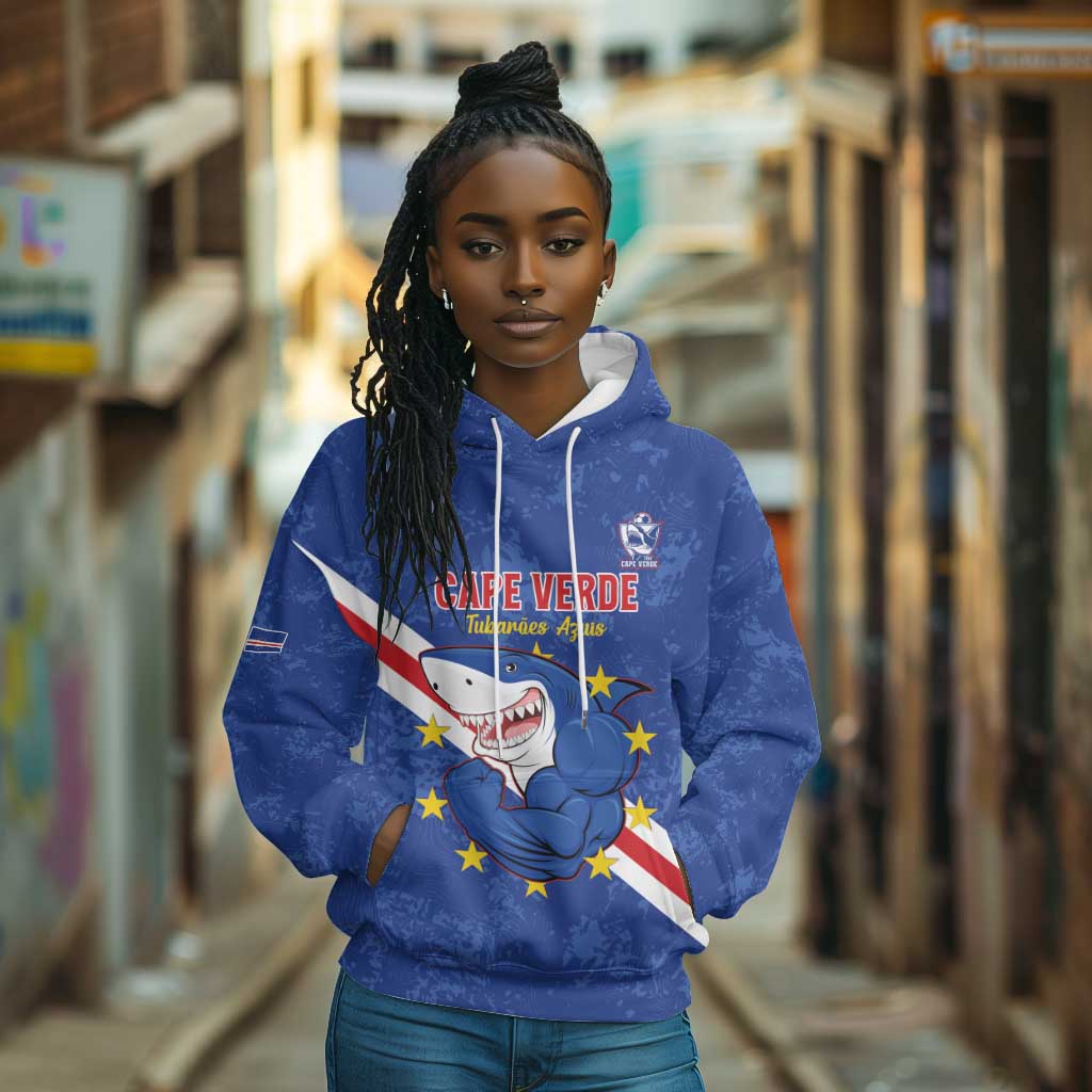 Custom Cabo Verde Football Hoodie Go Tubaroes Azuis
