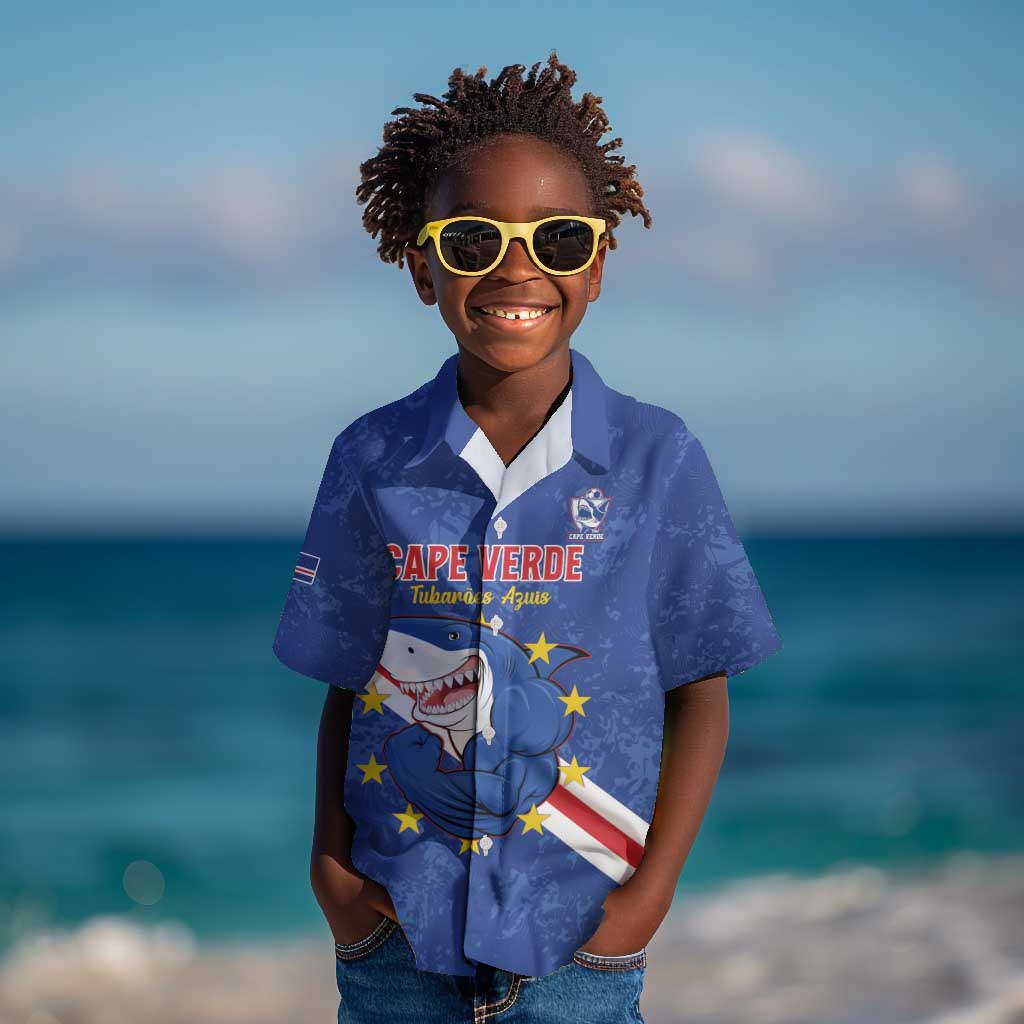 Custom Cabo Verde Football Kid Hawaiian Shirt Go Tubaroes Azuis