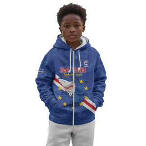 Custom Cabo Verde Football Kid Hoodie Go Tubaroes Azuis