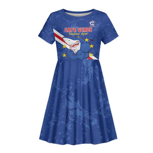 Custom Cabo Verde Football Kid Short Sleeve Dress Go Tubaroes Azuis