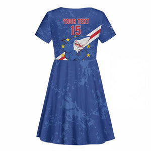 Custom Cabo Verde Football Kid Short Sleeve Dress Go Tubaroes Azuis