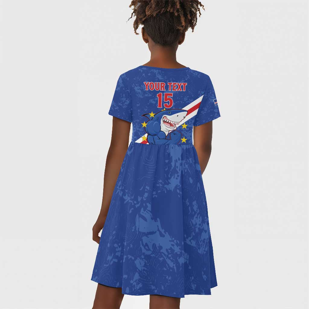 Custom Cabo Verde Football Kid Short Sleeve Dress Go Tubaroes Azuis