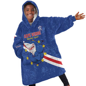 Custom Cabo Verde Football Kid Wearable Blanket Hoodie Go Tubaroes Azuis