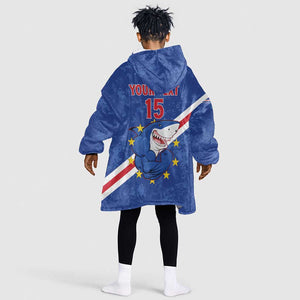 Custom Cabo Verde Football Kid Wearable Blanket Hoodie Go Tubaroes Azuis