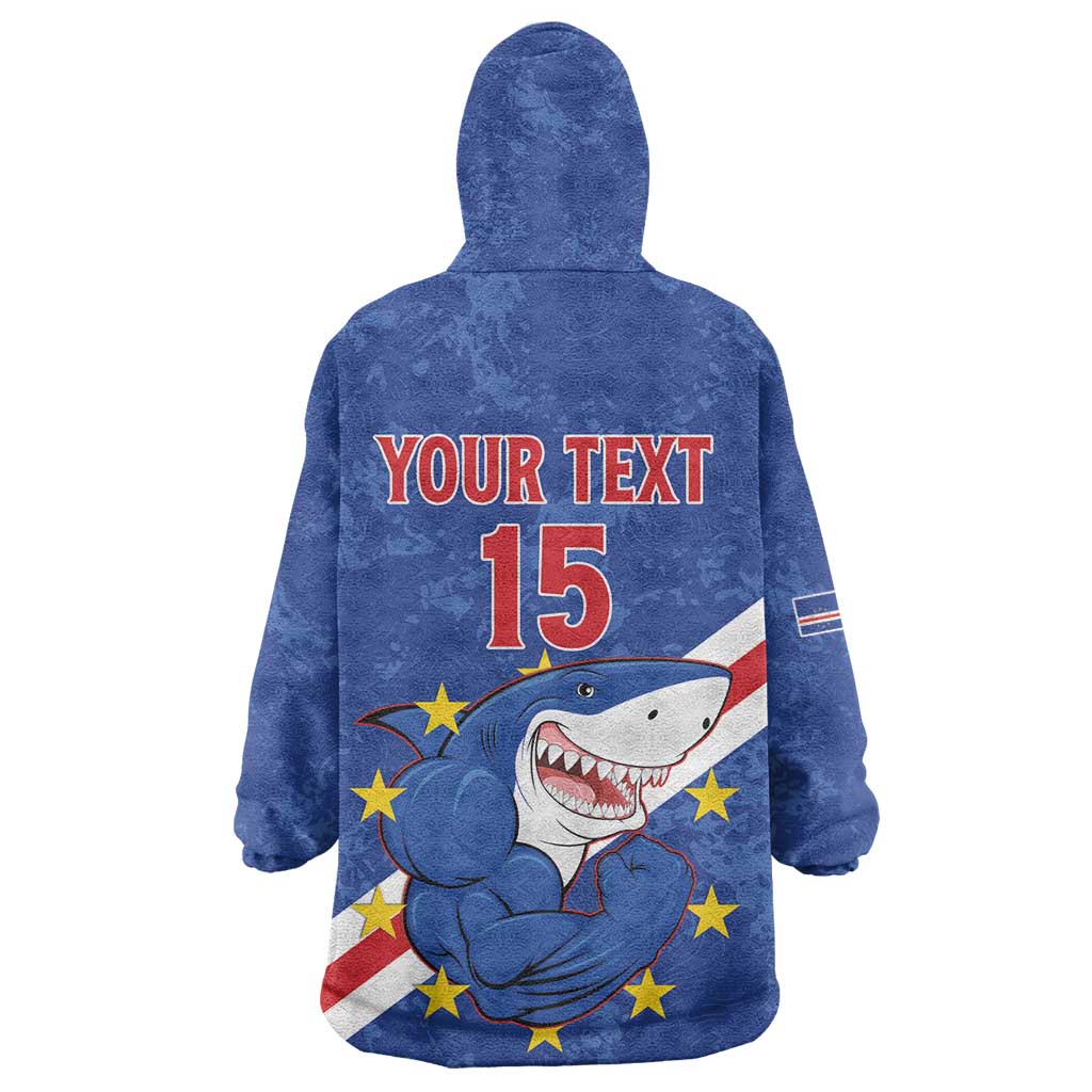 Custom Cabo Verde Football Kid Wearable Blanket Hoodie Go Tubaroes Azuis