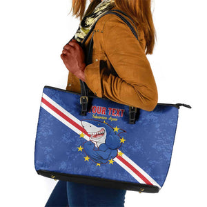 Custom Cabo Verde Football Leather Tote Bag Go Tubaroes Azuis