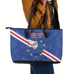 Custom Cabo Verde Football Leather Tote Bag Go Tubaroes Azuis