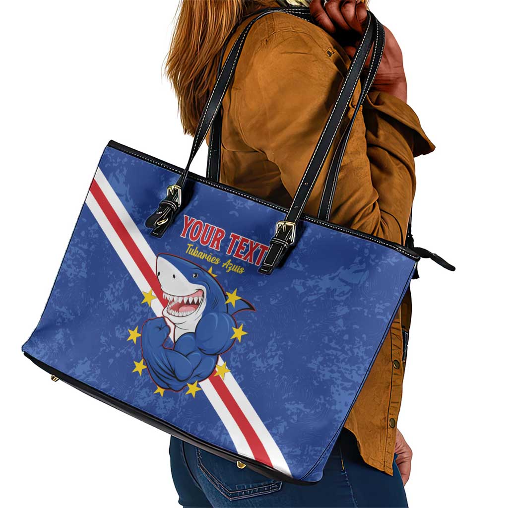 Custom Cabo Verde Football Leather Tote Bag Go Tubaroes Azuis
