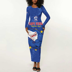 Custom Cabo Verde Football Long Sleeve Bodycon Dress Go Tubaroes Azuis LT15