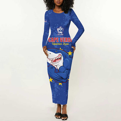 Custom Cabo Verde Football Long Sleeve Bodycon Dress Go Tubaroes Azuis LT15