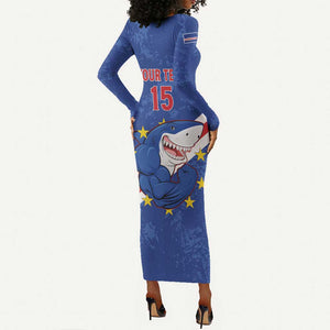 Custom Cabo Verde Football Long Sleeve Bodycon Dress Go Tubaroes Azuis LT15