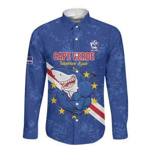 Custom Cabo Verde Football Long Sleeve Button Shirt Go Tubaroes Azuis