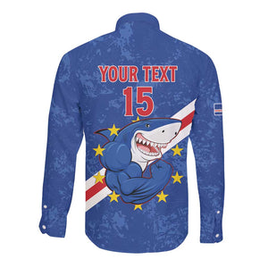 Custom Cabo Verde Football Long Sleeve Button Shirt Go Tubaroes Azuis