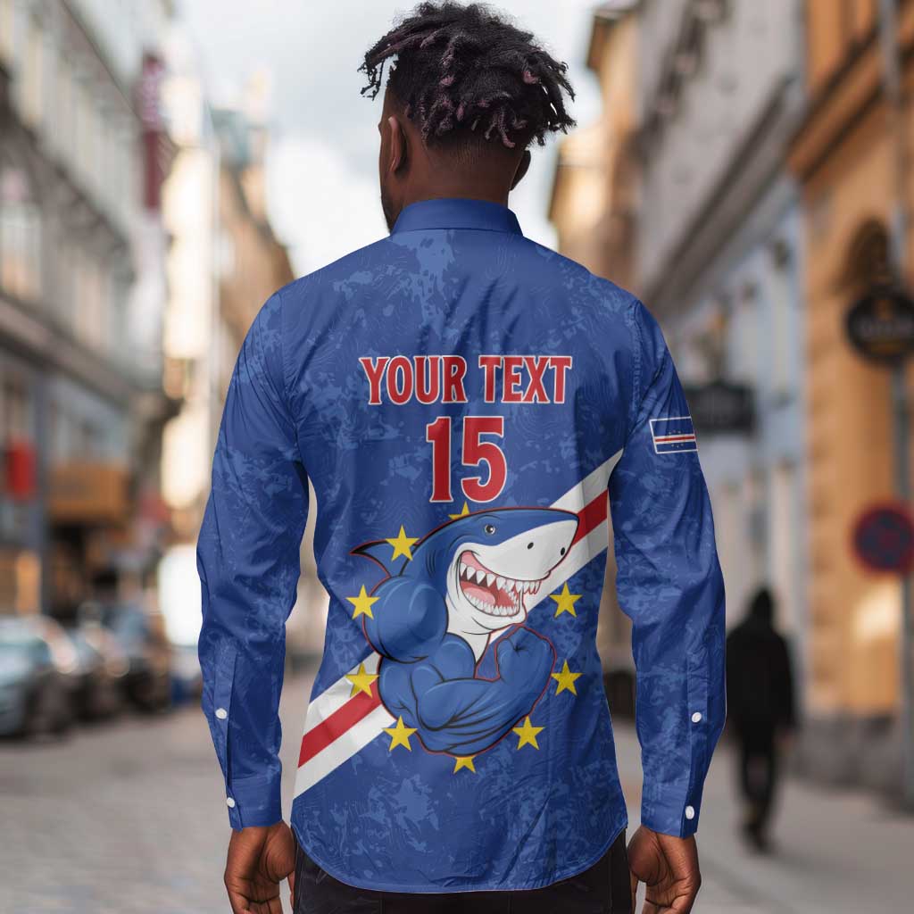 Custom Cabo Verde Football Long Sleeve Button Shirt Go Tubaroes Azuis