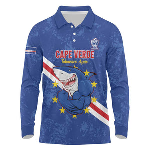 Custom Cabo Verde Football Long Sleeve Polo Shirt Go Tubaroes Azuis