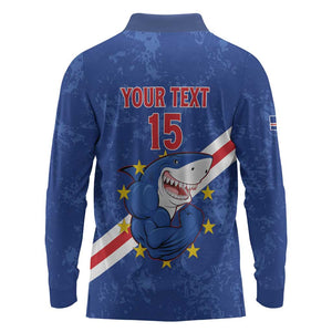 Custom Cabo Verde Football Long Sleeve Polo Shirt Go Tubaroes Azuis
