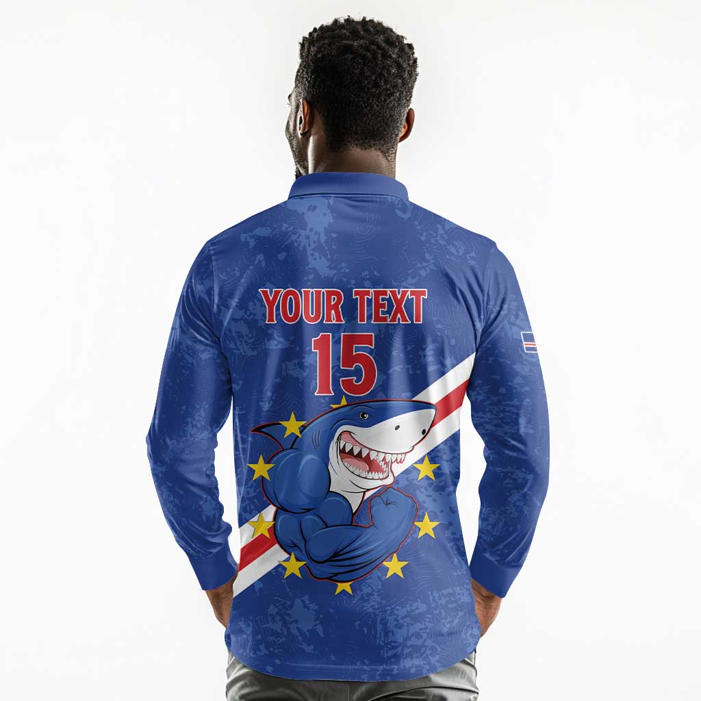 Custom Cabo Verde Football Long Sleeve Polo Shirt Go Tubaroes Azuis