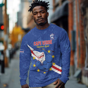Custom Cabo Verde Football Long Sleeve Shirt Go Tubaroes Azuis
