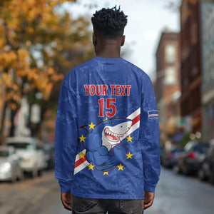 Custom Cabo Verde Football Long Sleeve Shirt Go Tubaroes Azuis