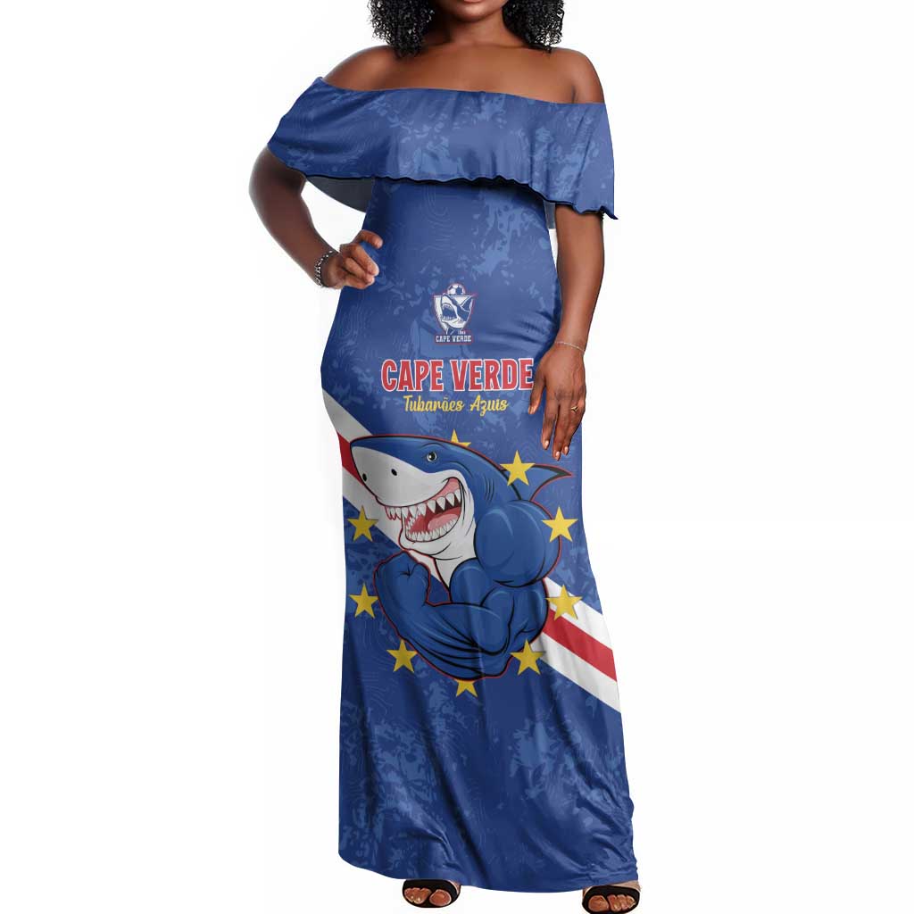 Custom Cabo Verde Football Off Shoulder Maxi Dress Go Tubaroes Azuis