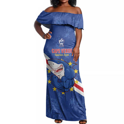 Custom Cabo Verde Football Off Shoulder Maxi Dress Go Tubaroes Azuis