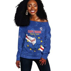 Custom Cabo Verde Football Off Shoulder Sweater Go Tubaroes Azuis