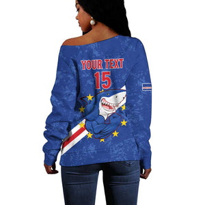 Custom Cabo Verde Football Off Shoulder Sweater Go Tubaroes Azuis