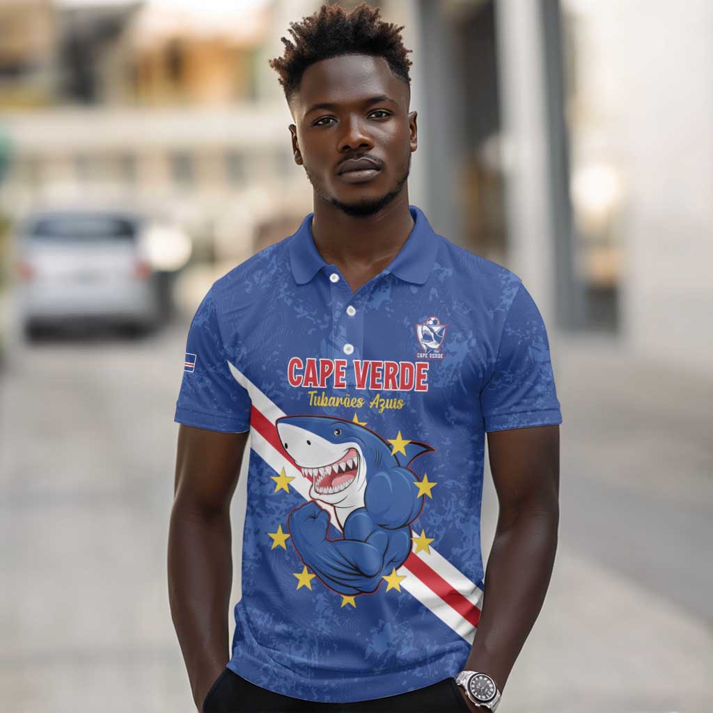 Custom Cabo Verde Football Polo Shirt Go Tubaroes Azuis