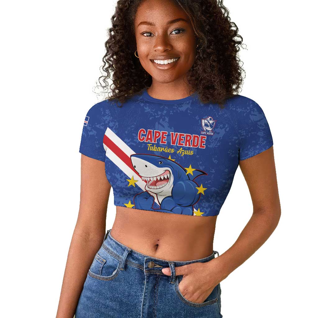 Custom Cabo Verde Football Raglan Cropped T shirt Go Tubaroes Azuis