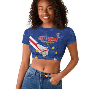 Custom Cabo Verde Football Raglan Cropped T shirt Go Tubaroes Azuis