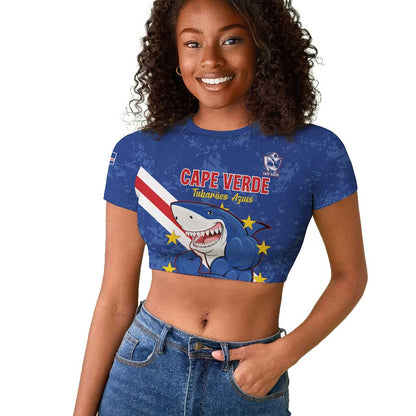Custom Cabo Verde Football Raglan Cropped T shirt Go Tubaroes Azuis