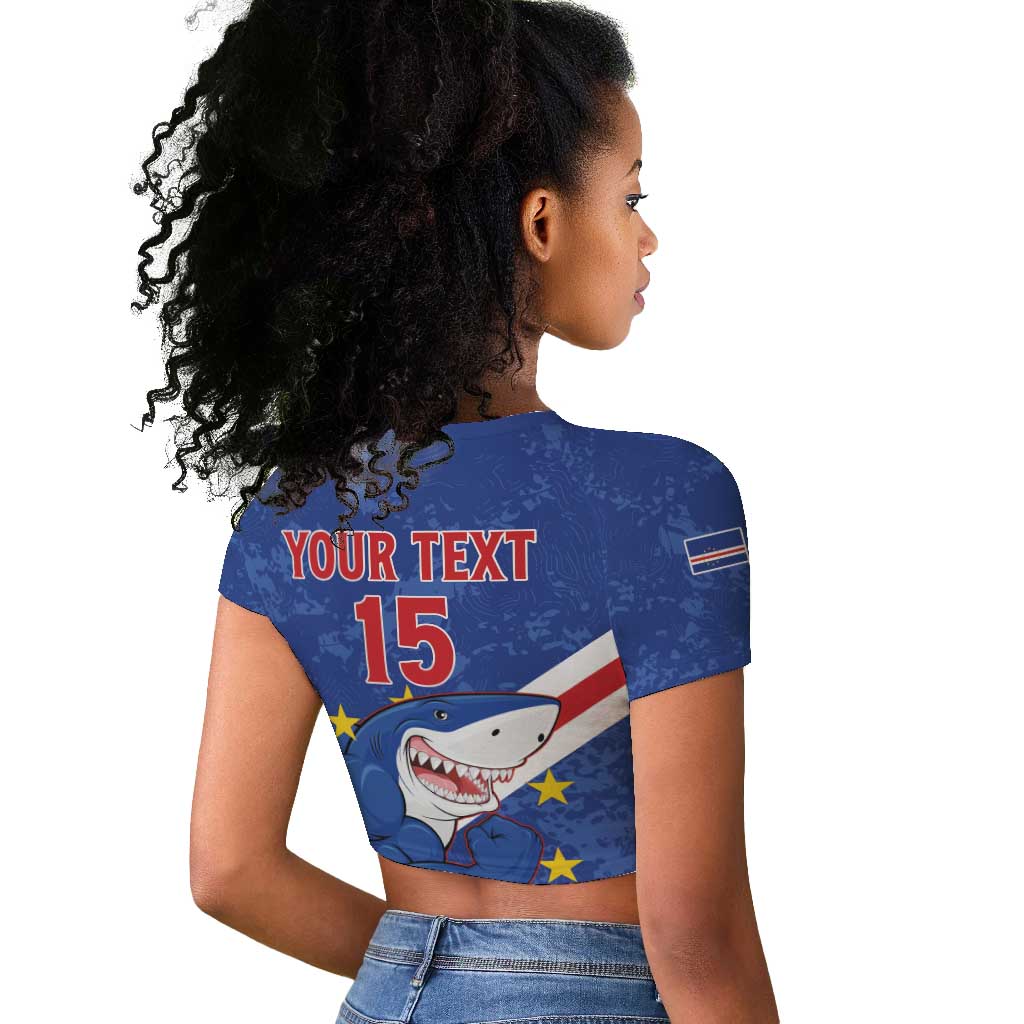 Custom Cabo Verde Football Raglan Cropped T shirt Go Tubaroes Azuis