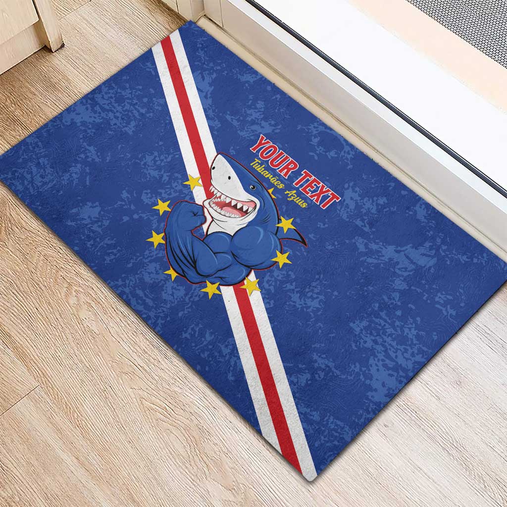 Custom Cabo Verde Football Rubber Doormat Go Tubaroes Azuis