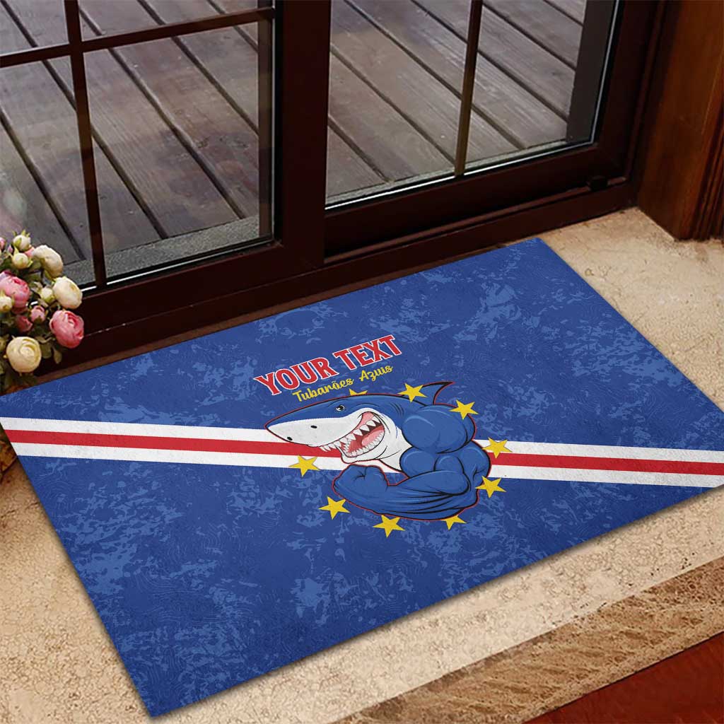 Custom Cabo Verde Football Rubber Doormat Go Tubaroes Azuis