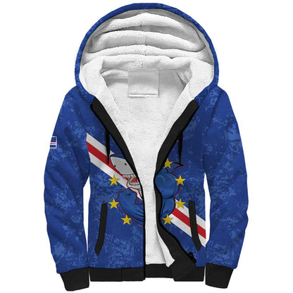 Custom Cabo Verde Football Sherpa Hoodie Go Tubaroes Azuis