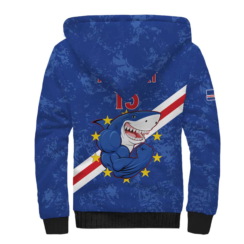 Custom Cabo Verde Football Sherpa Hoodie Go Tubaroes Azuis