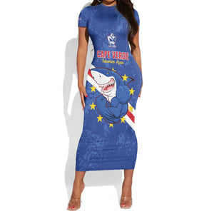 Custom Cabo Verde Football Short Sleeve Bodycon Dress Go Tubaroes Azuis LT15