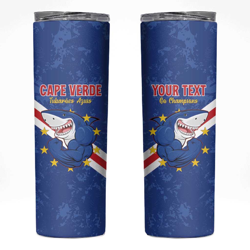 Custom Cabo Verde Football Skinny Tumbler Go Tubaroes Azuis