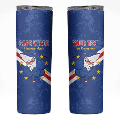 Custom Cabo Verde Football Skinny Tumbler Go Tubaroes Azuis