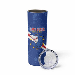 Custom Cabo Verde Football Skinny Tumbler Go Tubaroes Azuis