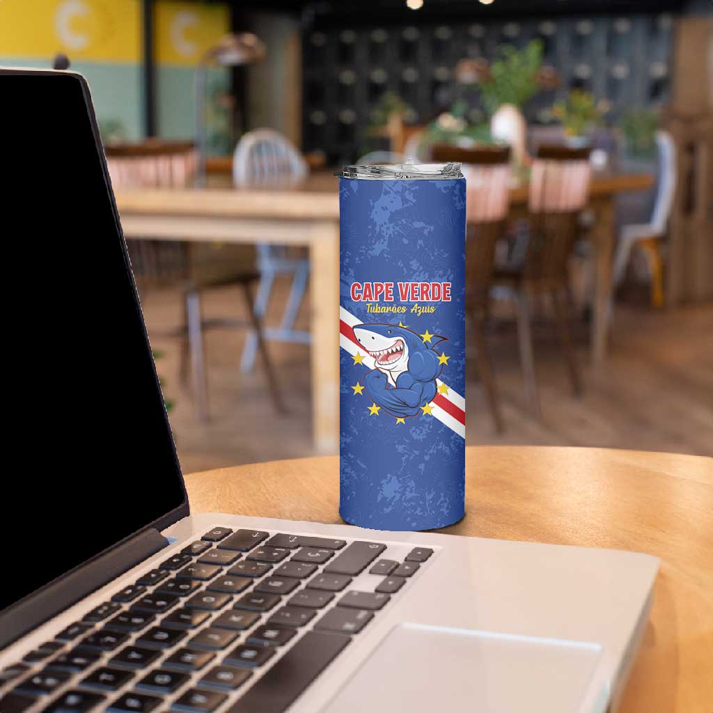 Custom Cabo Verde Football Skinny Tumbler Go Tubaroes Azuis