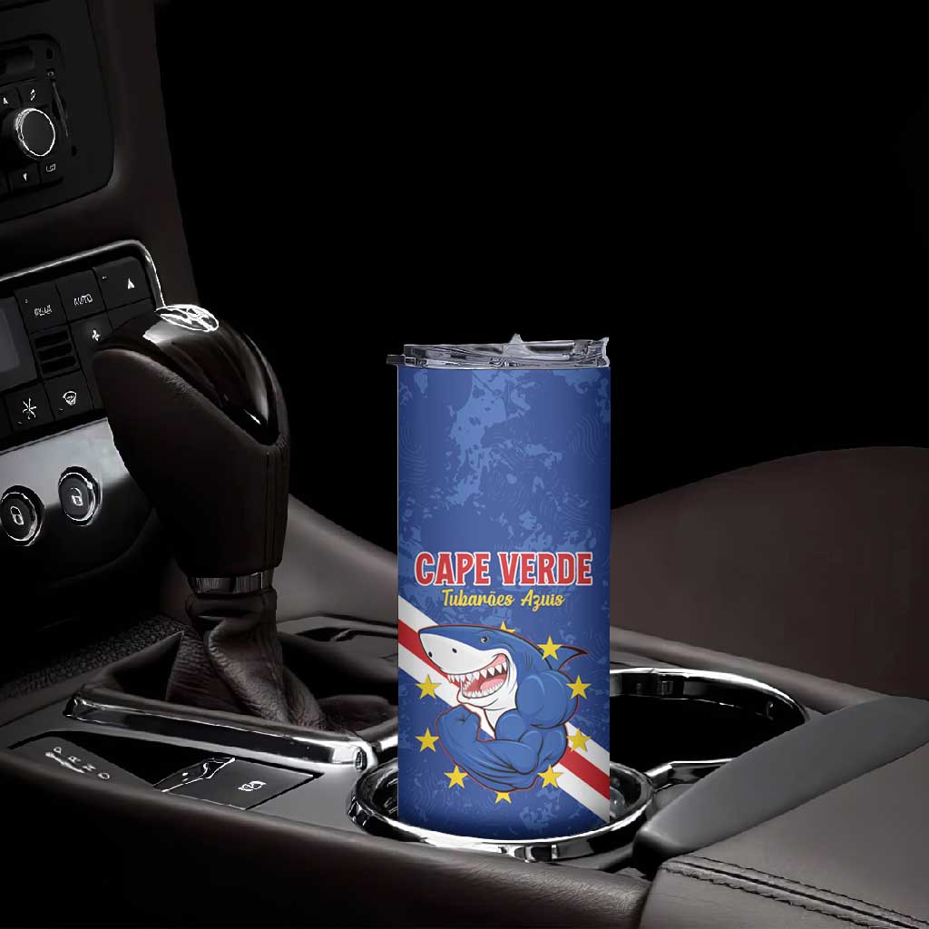 Custom Cabo Verde Football Skinny Tumbler Go Tubaroes Azuis