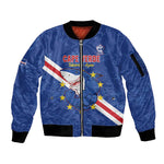 Custom Cabo Verde Football Sleeve Zip Bomber Jacket Go Tubaroes Azuis