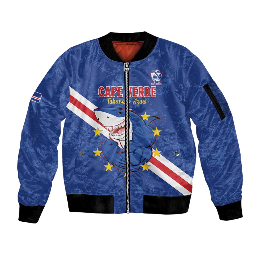 Custom Cabo Verde Football Sleeve Zip Bomber Jacket Go Tubaroes Azuis